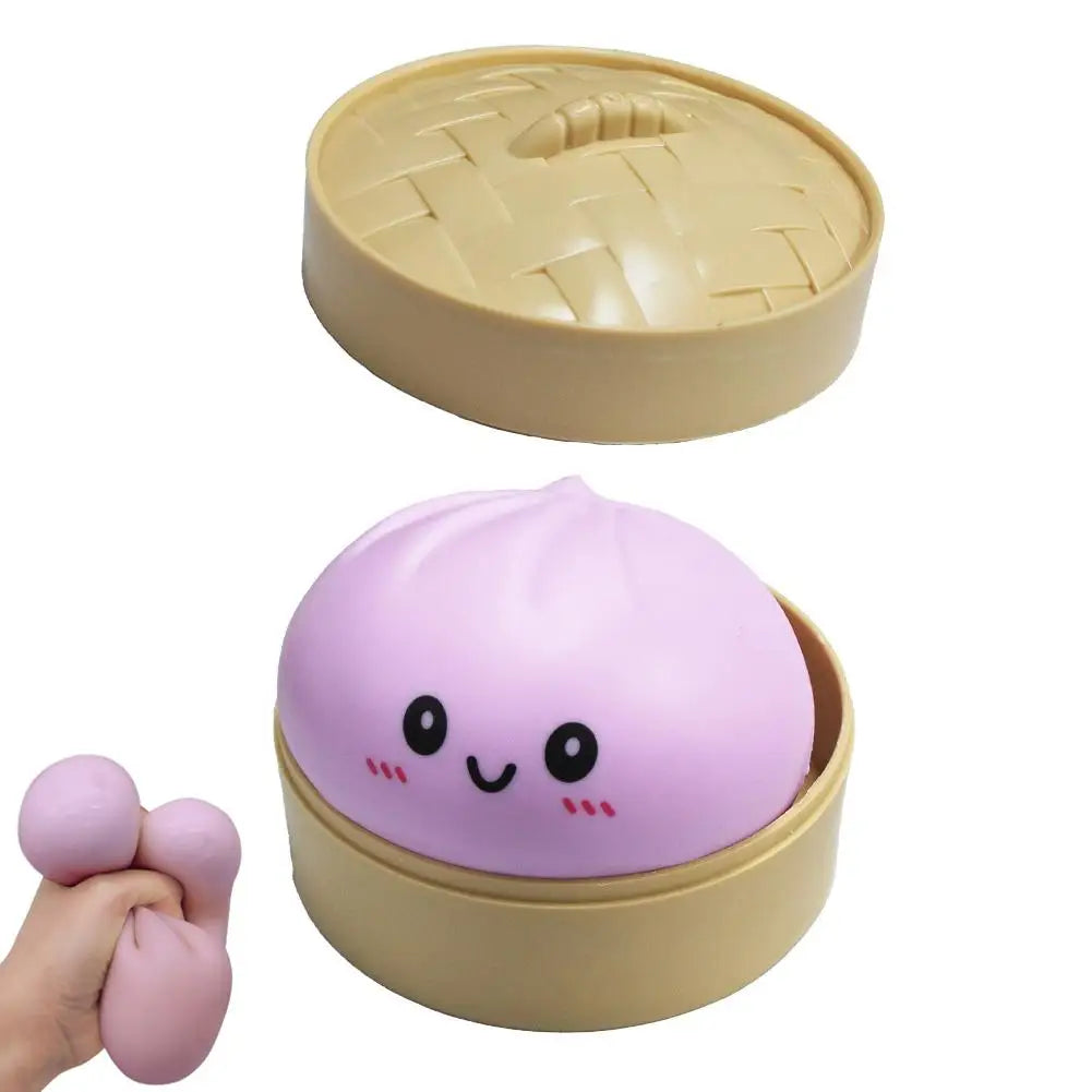 Colorful Dumpling Squishy Stress Relief Toy with Steamer Reusable Dough Ball Squeeze Rebound Sensory Fidget Toy Office Gift
