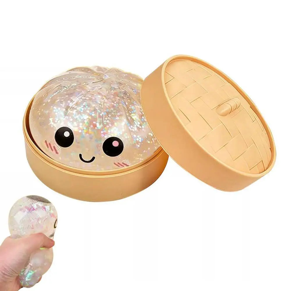 Colorful Dumpling Squishy Stress Relief Toy with Steamer Reusable Dough Ball Squeeze Rebound Sensory Fidget Toy Office Gift