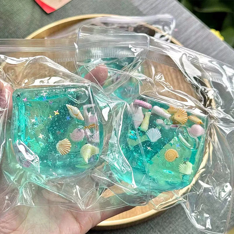 Squishy Ocean Shells Cube Stress Balls Squeeze Toy Transparent Maltose Cubes Fidget Toy Adult Sensory Stress Relief Fidget Toy