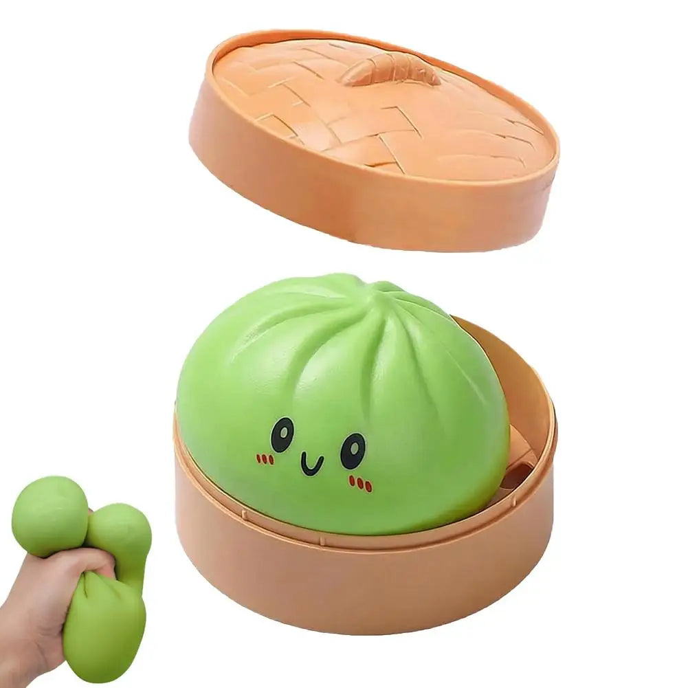 Colorful Dumpling Squishy Stress Relief Toy with Steamer Reusable Dough Ball Squeeze Rebound Sensory Fidget Toy Office Gift
