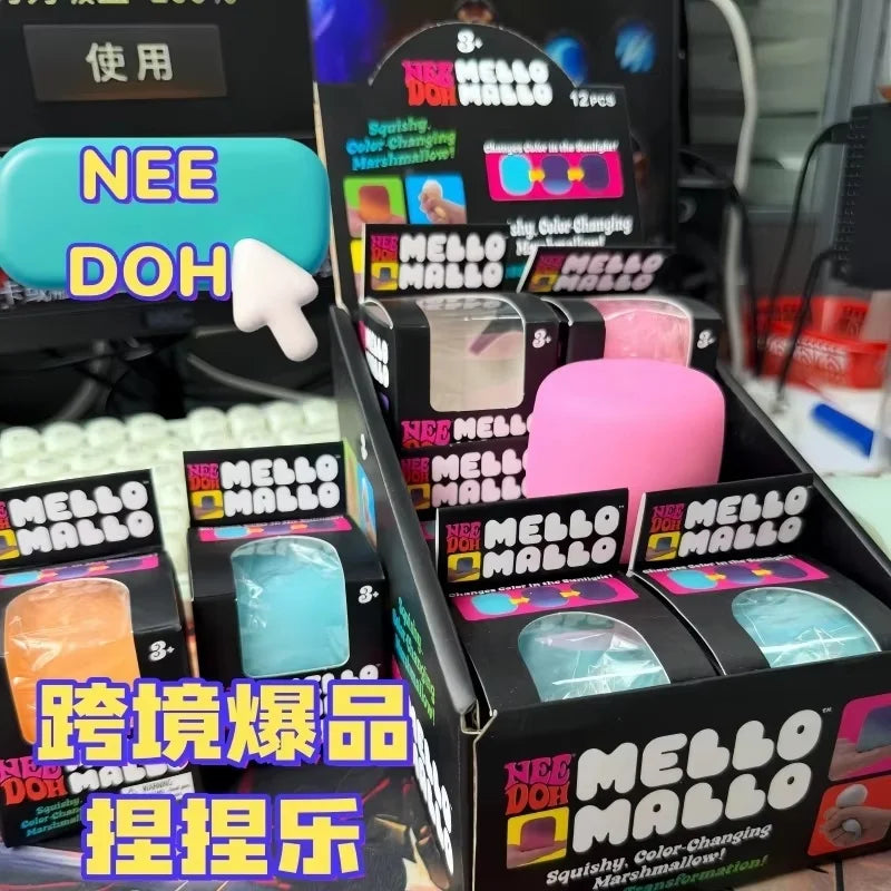 Needoh Mello Mallo Uv Light Reactive Squish Toy Marshmallow Texture Slow Rising Squeeze Fidget Toy Sunlight Color Change Gift