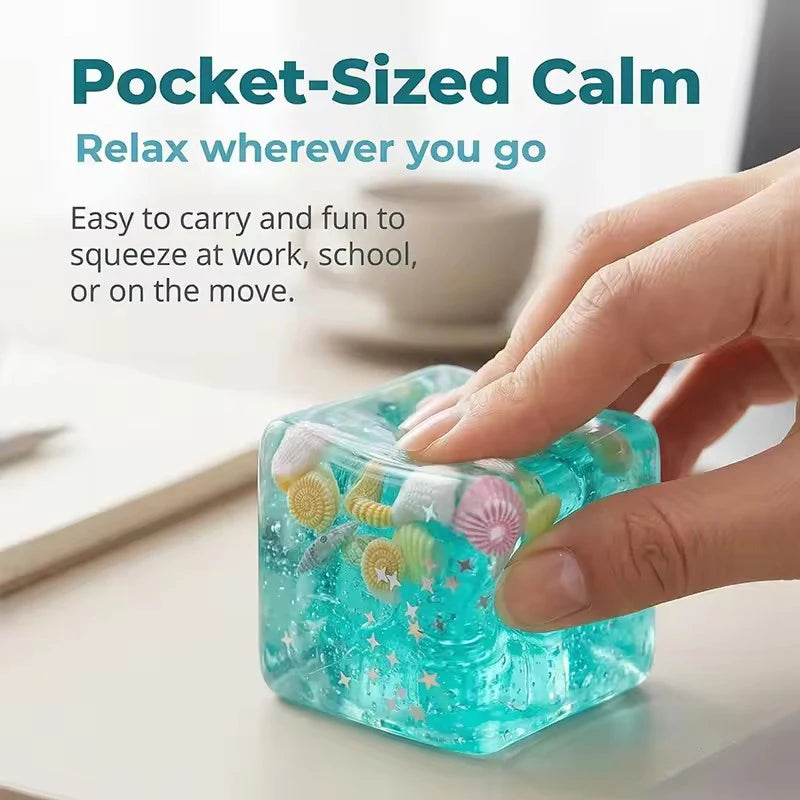 Squishy Ocean Shells Cube Stress Balls Squeeze Toy Transparent Maltose Cubes Fidget Toy Adult Sensory Stress Relief Fidget Toy