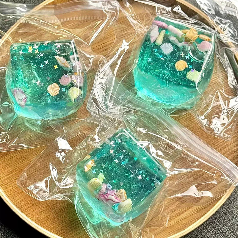 Squishy Ocean Shells Cube Stress Balls Squeeze Toy Transparent Maltose Cubes Fidget Toy Adult Sensory Stress Relief Fidget Toy