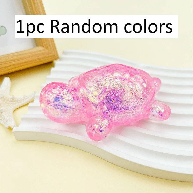 Squishy Turtle Fidget Toy Glitter Turtle Squeeze Toy Small Cute Animal Anti Stress Fidget Splat Decompressions Vent Squeeze Toy