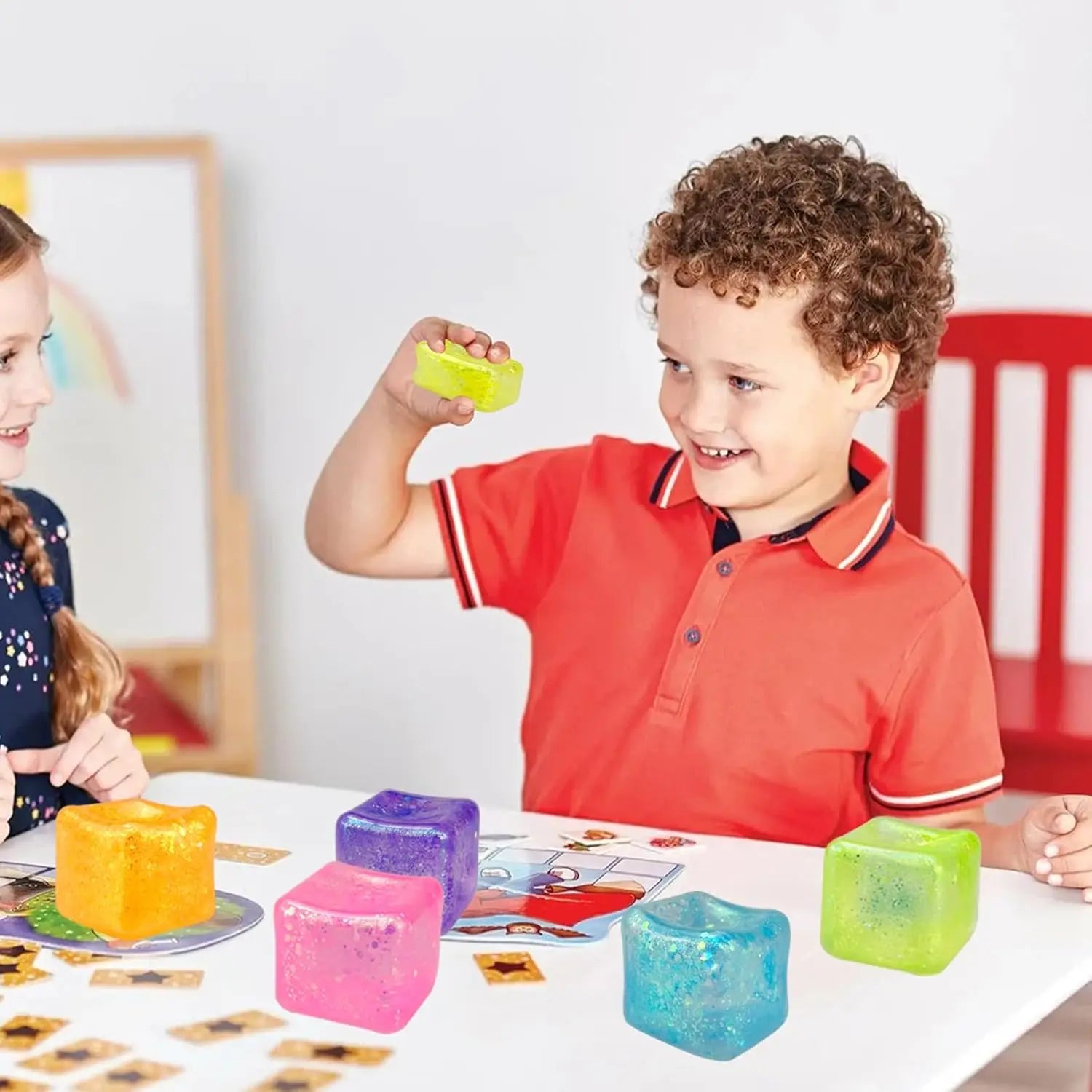 Slow Rise Glitter Stress Cube Stress Balls Malt Sugar Stress Balls for Adults & Kids ADHD Fidget Toys Anxiety Squishy Toys