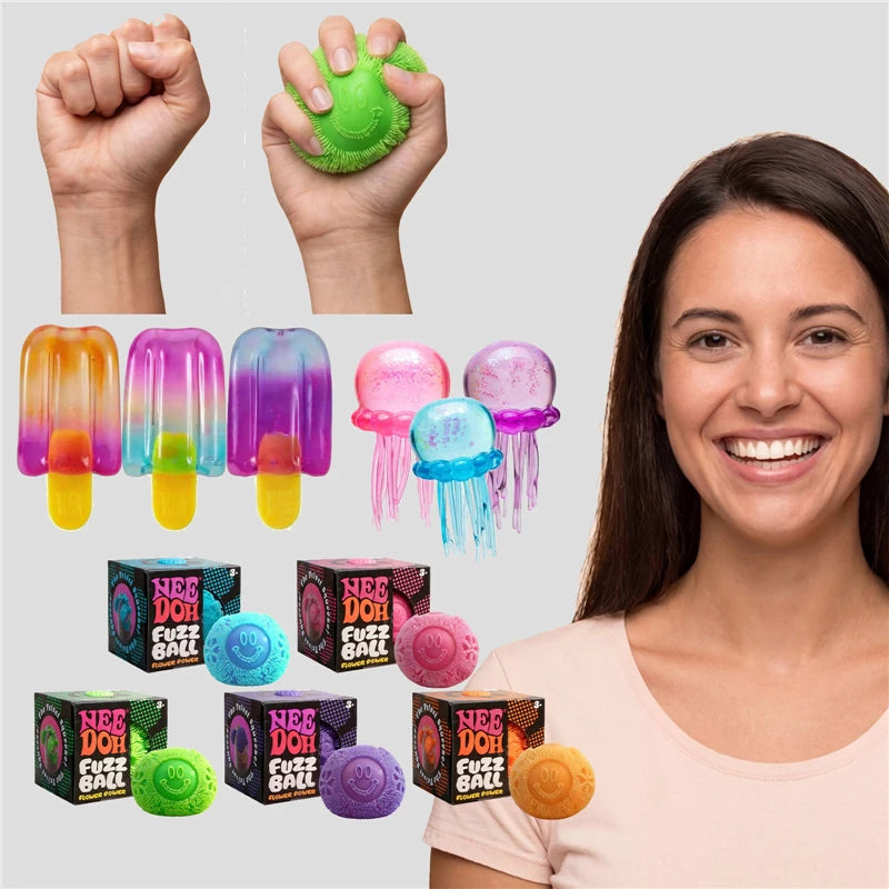 Needoh Fuzz Jellyfish Soft Squish Squeeze Square Smile Ice Cream Toy Stress Anxiety Relief Stress Sensory Waterproof Toy Gift