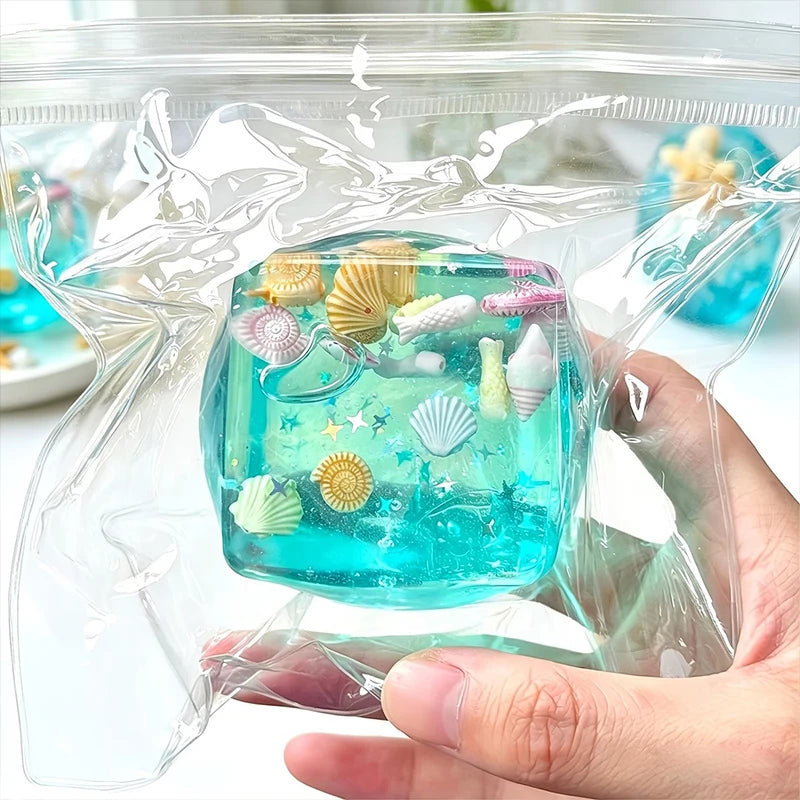 Squishy Ocean Shells Cube Stress Balls Squeeze Toy Transparent Maltose Cubes Fidget Toy Adult Sensory Stress Relief Fidget Toy
