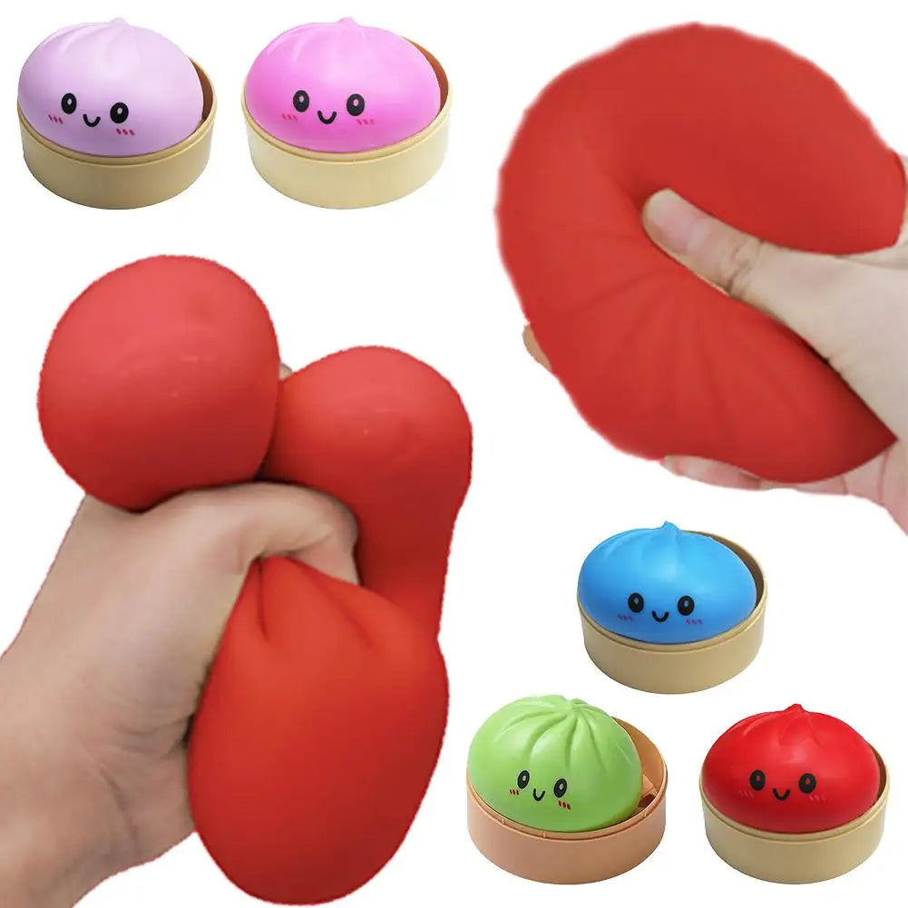 Colorful Dumpling Squishy Stress Relief Toy with Steamer Reusable Dough Ball Squeeze Rebound Sensory Fidget Toy Office Gift