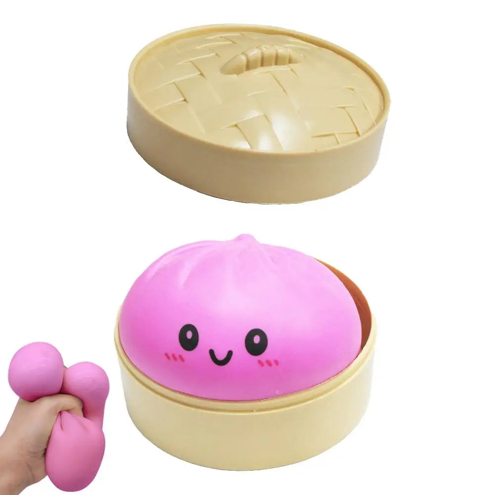 Colorful Dumpling Squishy Stress Relief Toy with Steamer Reusable Dough Ball Squeeze Rebound Sensory Fidget Toy Office Gift