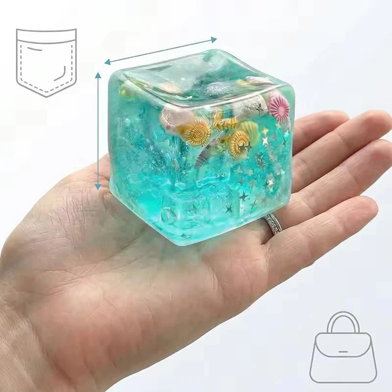 Squishy Ocean Shells Cube Stress Balls Squeeze Toy Transparent Maltose Cubes Fidget Toy Adult Sensory Stress Relief Fidget Toy