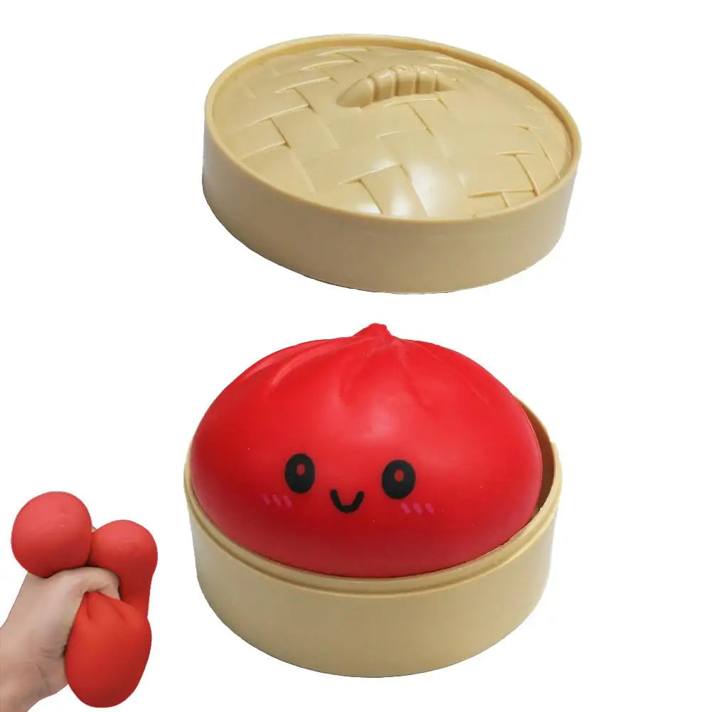 Colorful Dumpling Squishy Stress Relief Toy with Steamer Reusable Dough Ball Squeeze Rebound Sensory Fidget Toy Office Gift