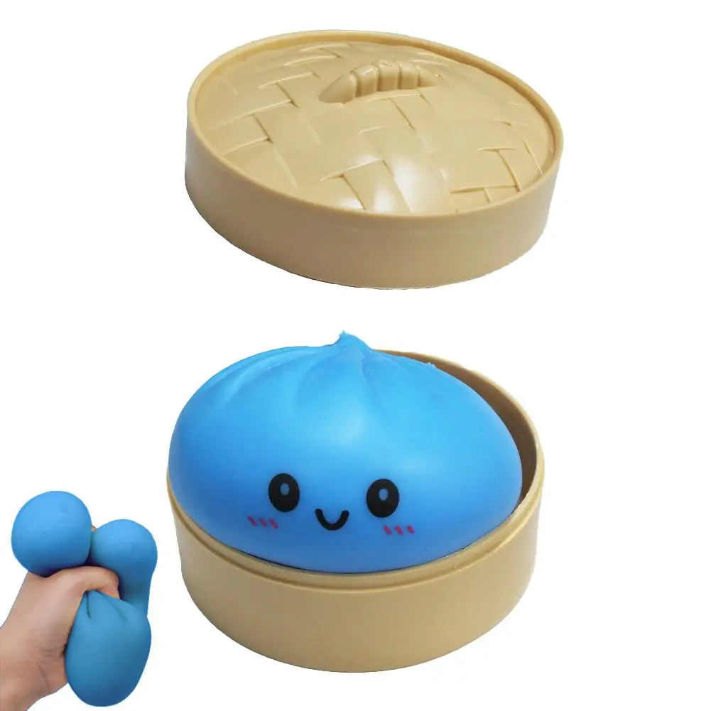 Colorful Dumpling Squishy Stress Relief Toy with Steamer Reusable Dough Ball Squeeze Rebound Sensory Fidget Toy Office Gift