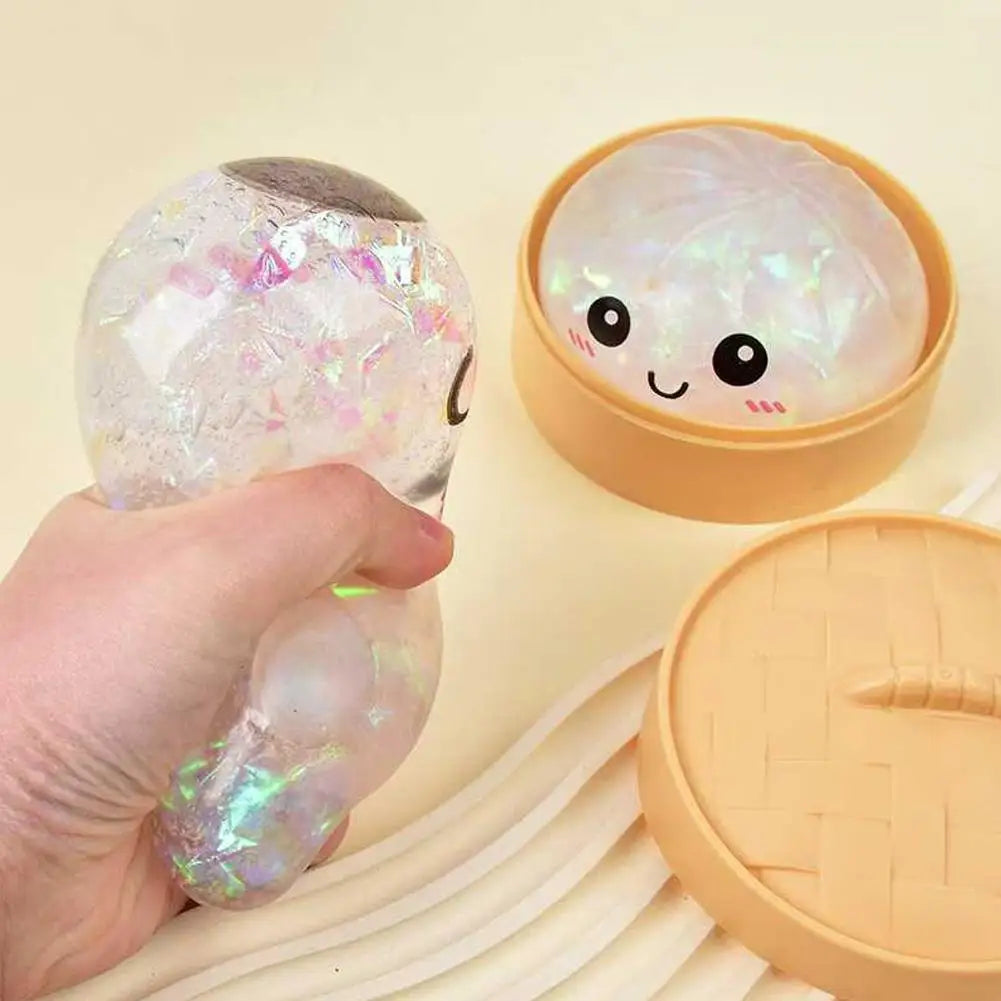 Colorful Dumpling Squishy Stress Relief Toy with Steamer Reusable Dough Ball Squeeze Rebound Sensory Fidget Toy Office Gift