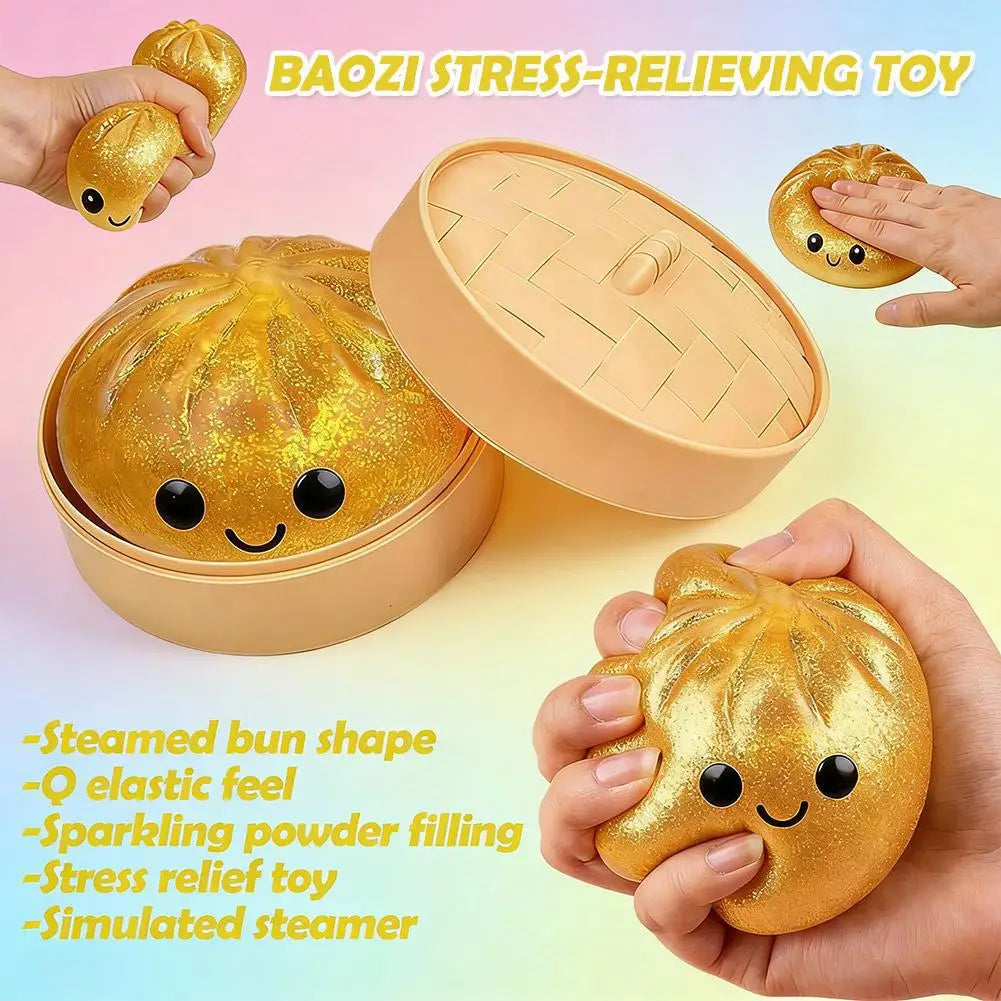Colorful Dumpling Squishy Stress Relief Toy with Steamer Reusable Dough Ball Squeeze Rebound Sensory Fidget Toy Office Gift