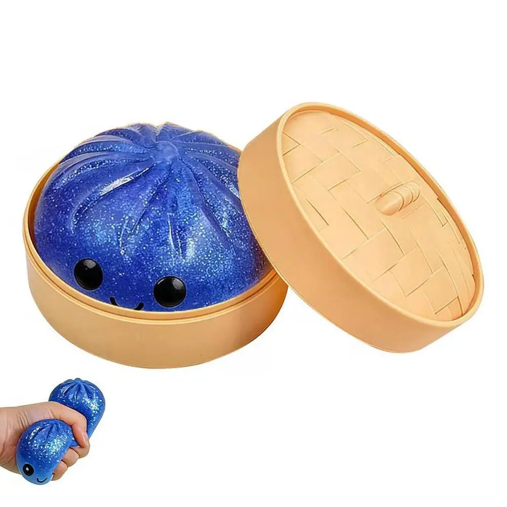 Colorful Dumpling Squishy Stress Relief Toy with Steamer Reusable Dough Ball Squeeze Rebound Sensory Fidget Toy Office Gift