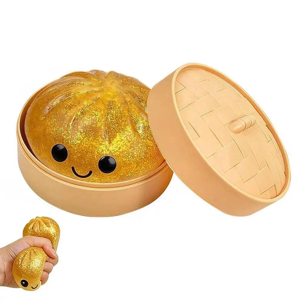 Colorful Dumpling Squishy Stress Relief Toy with Steamer Reusable Dough Ball Squeeze Rebound Sensory Fidget Toy Office Gift