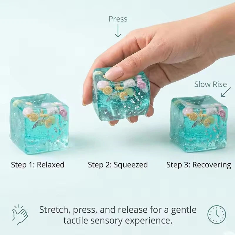 Squishy Ocean Shells Cube Stress Balls Squeeze Toy Transparent Maltose Cubes Fidget Toy Adult Sensory Stress Relief Fidget Toy