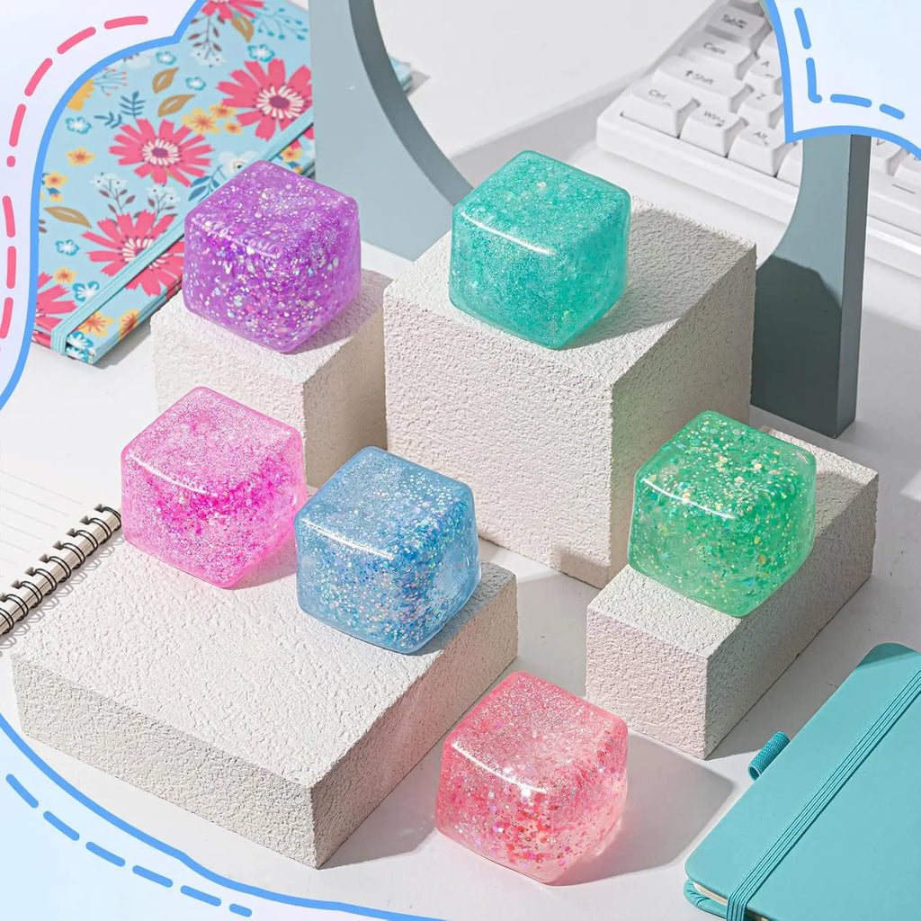 Slow Rise Glitter Stress Cube Stress Balls Malt Sugar Stress Balls for Adults & Kids ADHD Fidget Toys Anxiety Squishy Toys