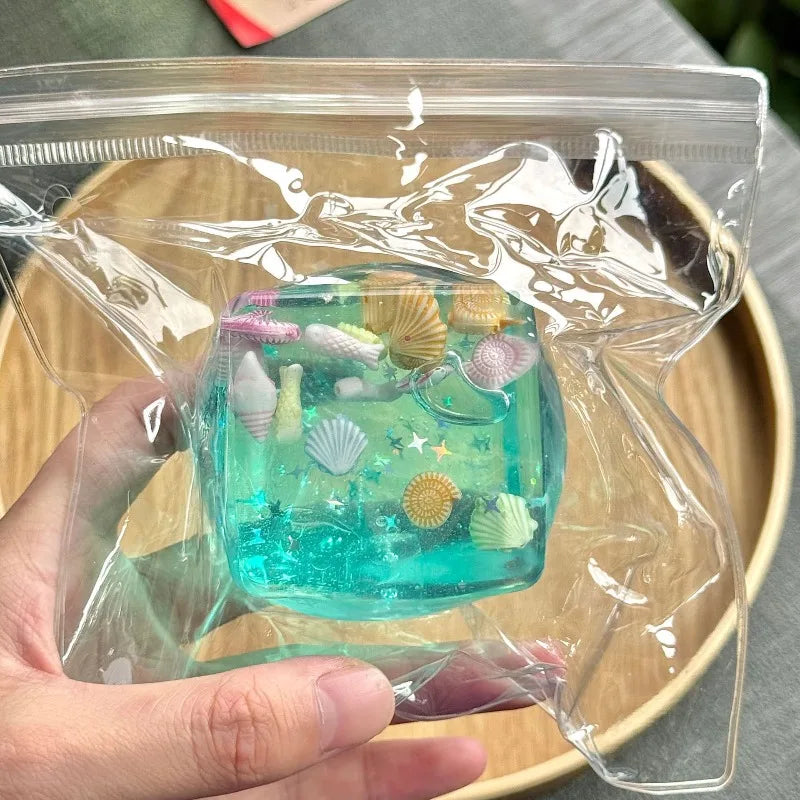 Blue Cubes Sea Squishy Fidget Toy Super Soft Transparent shell Squeeze Toy Ocean Sensory Anti-stress After Toys