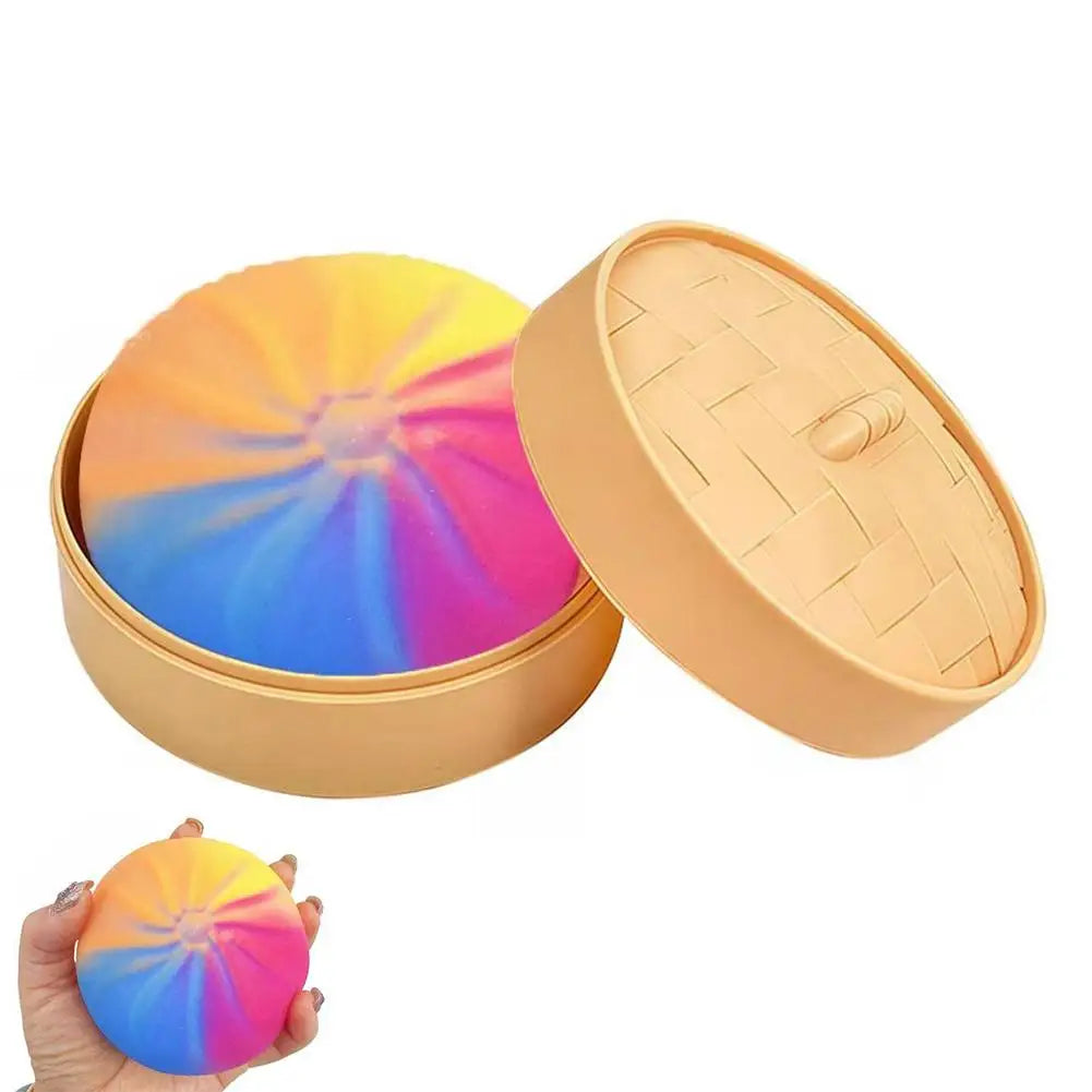 Colorful Dumpling Squishy Stress Relief Toy with Steamer Reusable Dough Ball Squeeze Rebound Sensory Fidget Toy Office Gift