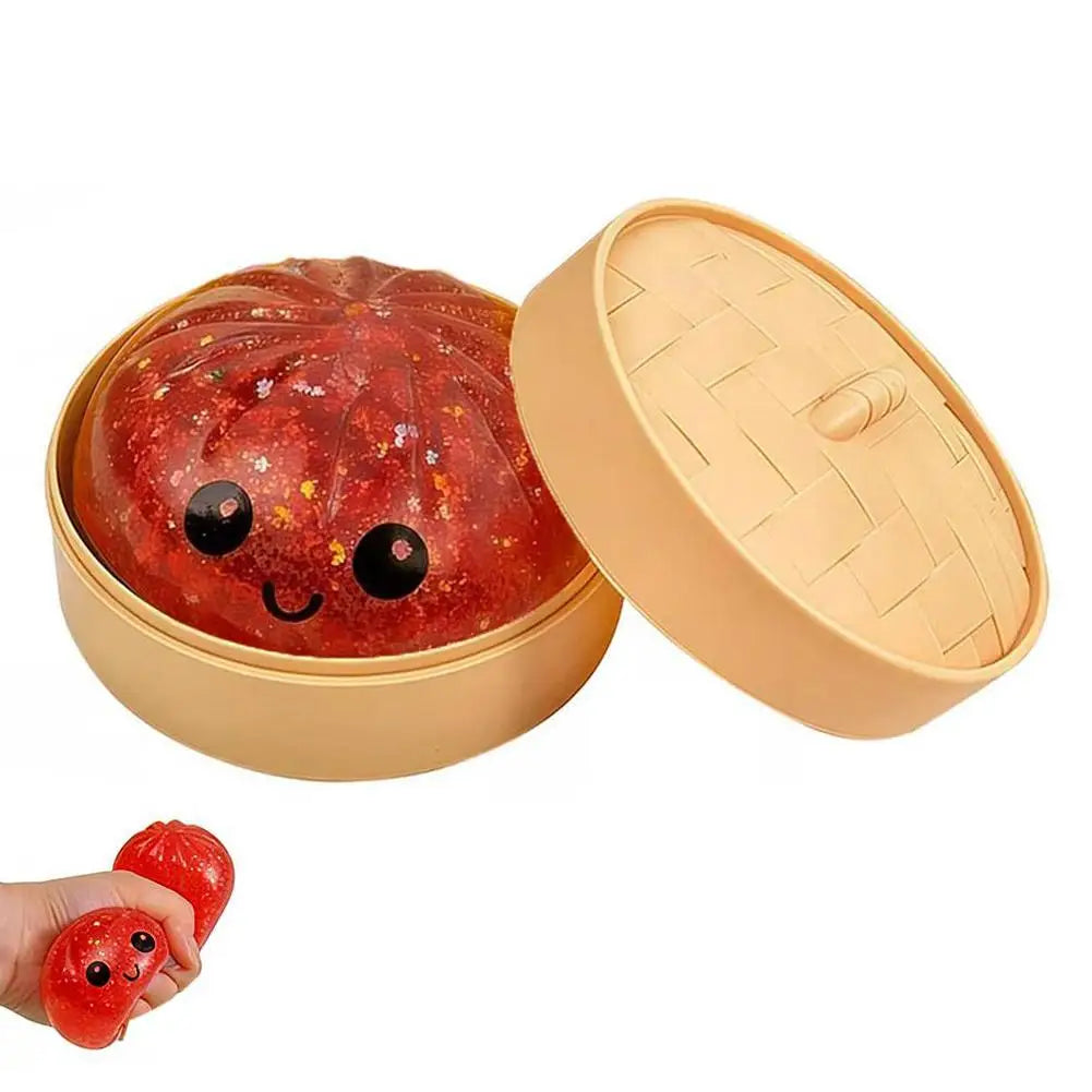 Colorful Dumpling Squishy Stress Relief Toy with Steamer Reusable Dough Ball Squeeze Rebound Sensory Fidget Toy Office Gift