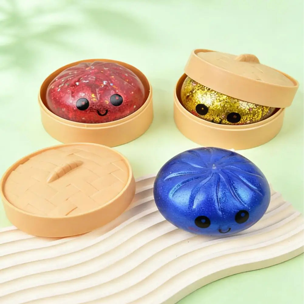 Colorful Dumpling Squishy Stress Relief Toy with Steamer Reusable Dough Ball Squeeze Rebound Sensory Fidget Toy Office Gift