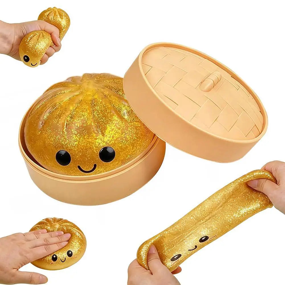 Colorful Dumpling Squishy Stress Relief Toy with Steamer Reusable Dough Ball Squeeze Rebound Sensory Fidget Toy Office Gift